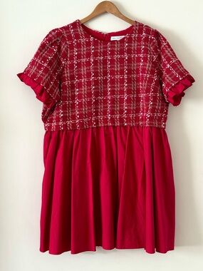 English Factory Tweed Mini Babydoll Dress Structured Chic Preppy - Size 2X